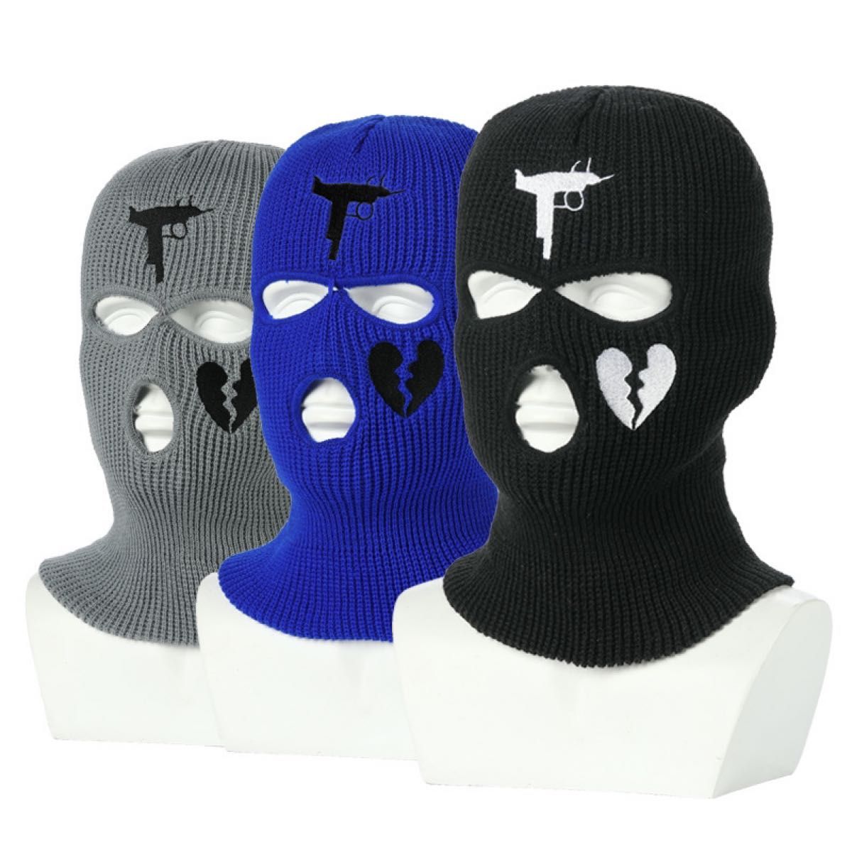 大人気 刺繍デザイン　フェイスマスク 目出し帽 バラクラバ 　男女兼用 ニット帽 帽子 ブラック