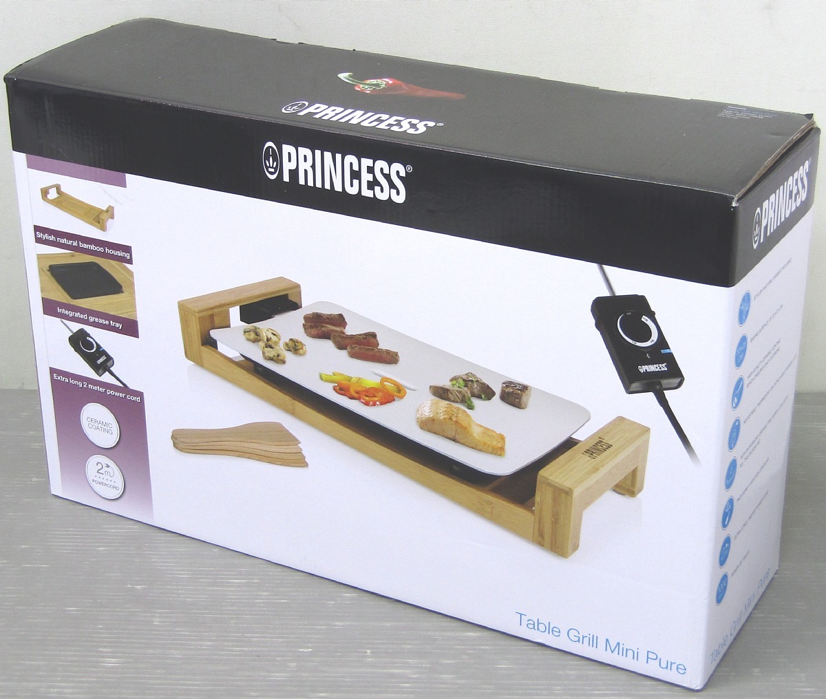 新品展示品 プリンセス テーブルグリル Mini Pure 103035 竹製台座 ホットプレート PRINCESS Table Grill_画像1