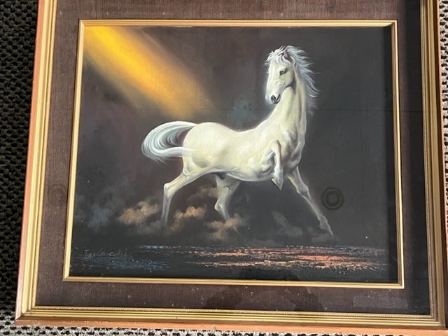 白馬　跳ね馬　馬　65ｃｍX54ｃｍ　15号サイズ　油彩画