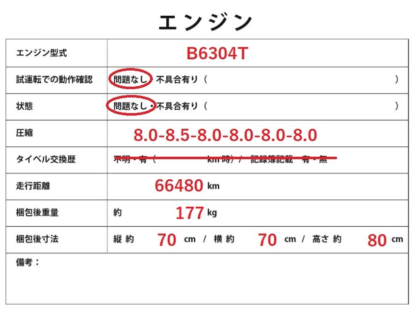 VL015 FB ボルボ S60 T6 AWD B6304T エンジン 本体/タービン ターボ 付 ◆66480km ★Compression OK 【動画有り】○_画像9