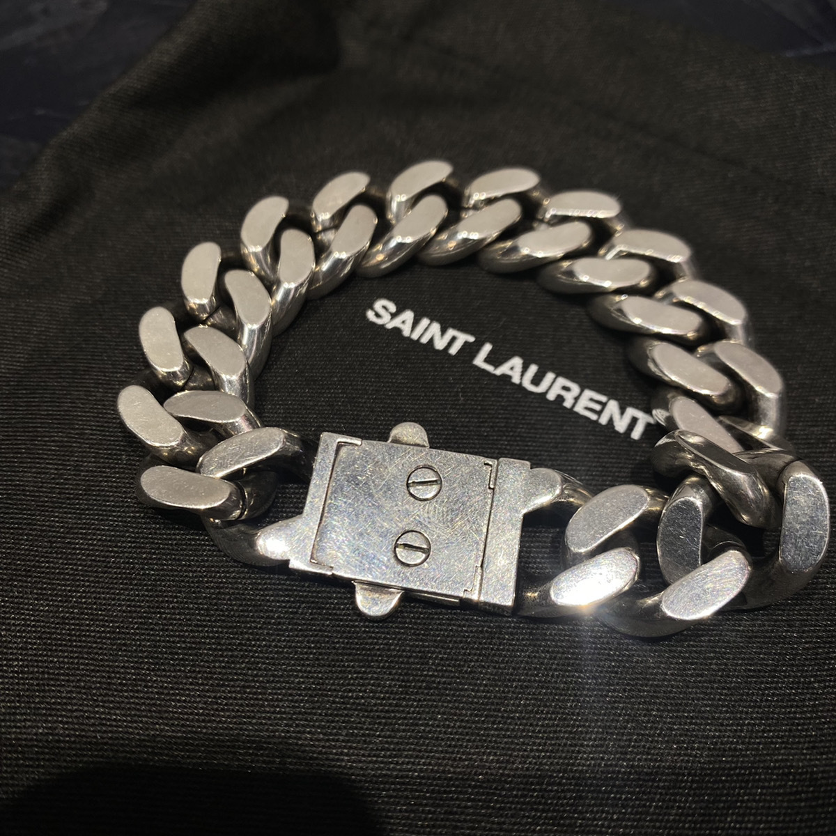 ★SAINT LAURENT PARIS サンローラン パリ メンズ BRACELET CARRY OVER チェーン ブレスレット ARGENT OXYDE メタル ブレスレット 104_画像3