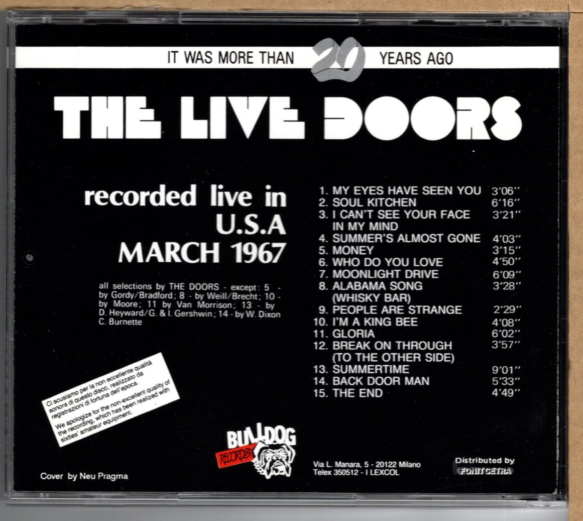 【中古CD】DOORS / THE LIVE DOORS　USA - MARCH 1967_画像2