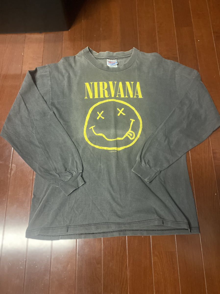 希少 90'S NIRVANA スマイルロンTシャツ ヴィンテージ　Kurt Cobain USA製　L ニルヴァーナ バンドT カートコバーン　HOLE USA製　_画像1