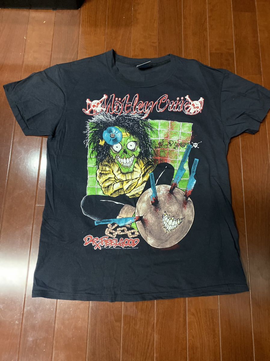 90'S当時物Motley Crue Pushead Tシャツ　ヴィンテージ　パスヘッド　サイズL コピーライト　バンドTシャツ USA製　METALLIC _画像1