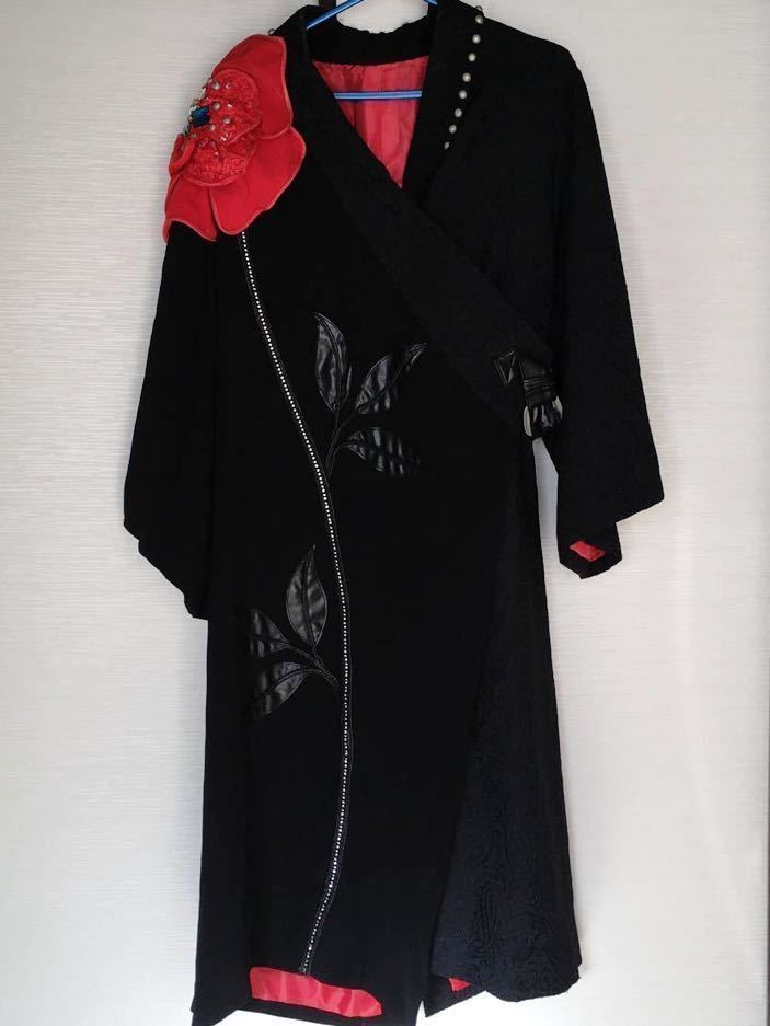 衣装/着物風　オーダーメイドデザイン　薄コート ガウン型 織物風生地　カシュクール　バラ　ラインストーン　男女兼用　ワンピース