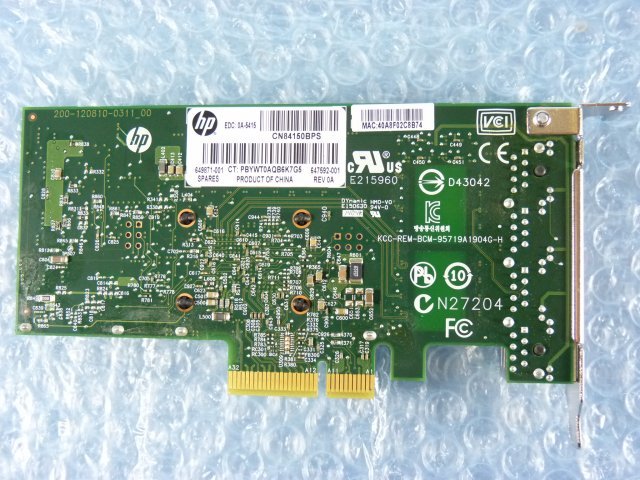1NDI // HP 331T Ethernet 1Gb Quad 4-port 80mmブラケット (HSTNS-BN82 )/649871-001 647592-001// HP ProLiant DL360p Gen8 取外// 在庫2_画像6