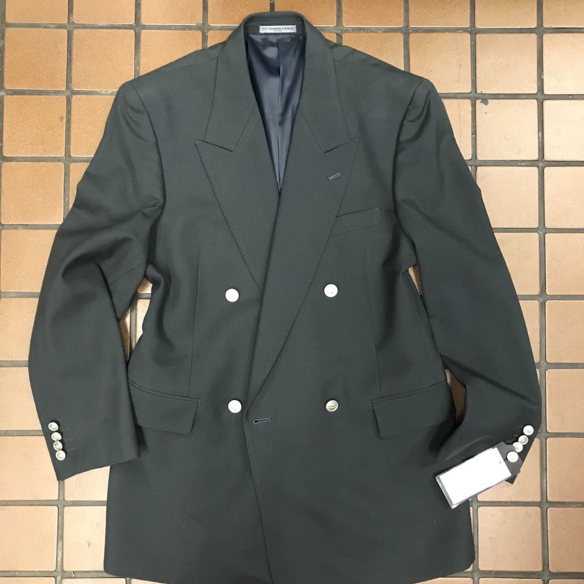 新品タグ付き訳あり高級YUKIKO HANAI HOMME ダブルテーラードジャケット　サイズA6 スレートグリーン系　フランネル生地　ウール100% AMF