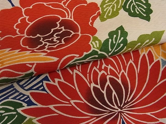 振袖 作家物 ちりめん 小鳥 花模様 正絹 身丈159cm No.00 着物 日本製