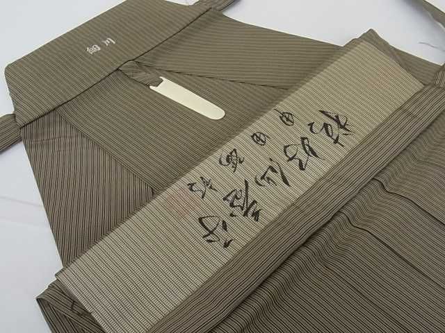 着物屋こころ■極上　男性　人間国宝　甲田綏郎　精好仙台平　馬乗り袴　縞　正絹　逸品　A-ms3315
