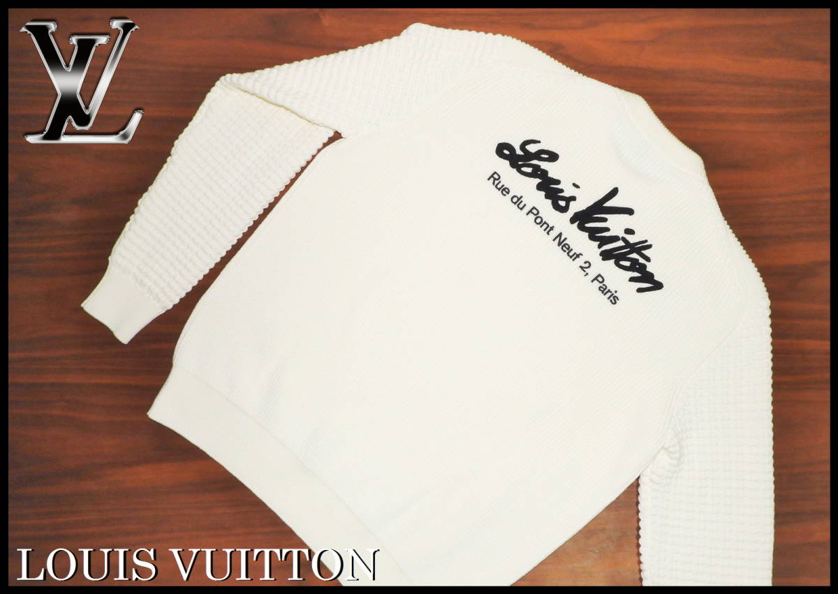 LOUIS VUITTON バックロゴ 刺繍セーター オフホワイト 白 ニット ルイヴィトン 付属品あり S メンズ 美品 モノグラム ダミエ ジャケット - 3