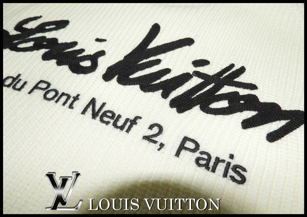 LOUIS VUITTON バックロゴ 刺繍セーター オフホワイト 白 ニット ルイヴィトン 付属品あり S メンズ 美品 モノグラム ダミエ  ジャケット