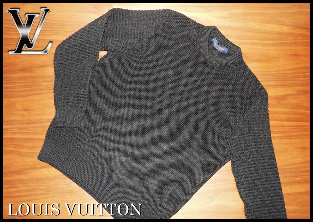 LOUIS VUITTON バックロゴ 刺繍セーター ルイヴィトン ブラック 黒 メンズ S ニット モノグラム ダミエ ジャケット 長袖 ブルゾン_画像3
