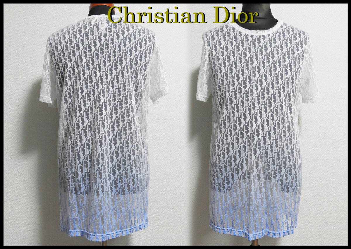 国内正規品 Christsian Dior オブリーク シースルーTシャツ メンズ M クリスチャンディオール ホワイト ブルー グラデーション 白 青 美品_画像2