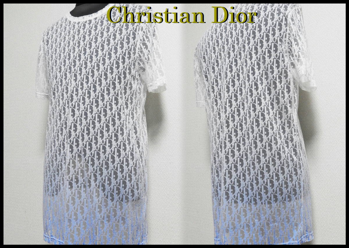 国内正規品 Christsian Dior オブリーク シースルーTシャツ メンズ M クリスチャンディオール ホワイト ブルー グラデーション 白 青 美品_画像5