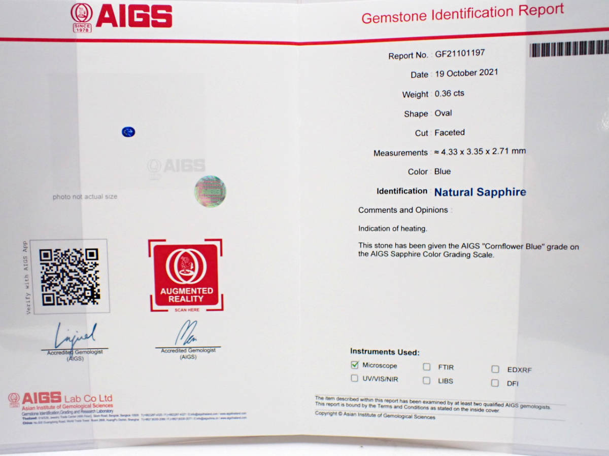 【デザイン性も高い】（AIGS鑑別)コーンフラワーブルーサファイア0.36ct　脇ダイヤモンド計0.47ct　PT900_画像9