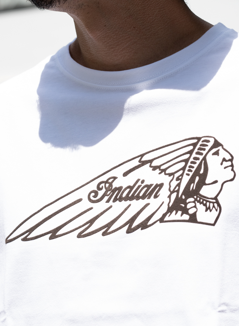 【Indian Motocycle】Lサイズ　ホワイト　フロッキーヘッドマークTシャツ　インディアンモトサイクル　ランブル_画像7