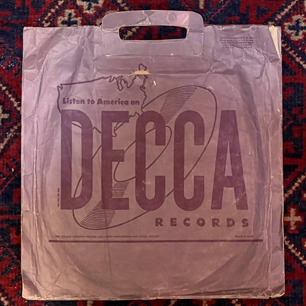 DECCA Paper Shopping Bag for 78rpm ; 40年代にアメリカのレコードショップにて使用_画像2