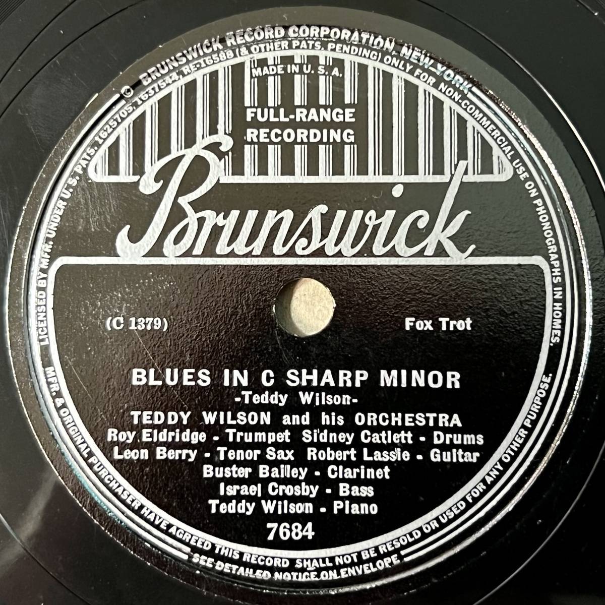 ジャズ TEDDY WILSON AND HIS ORCH. BRUNSWICK Blues in C Sharp Minor