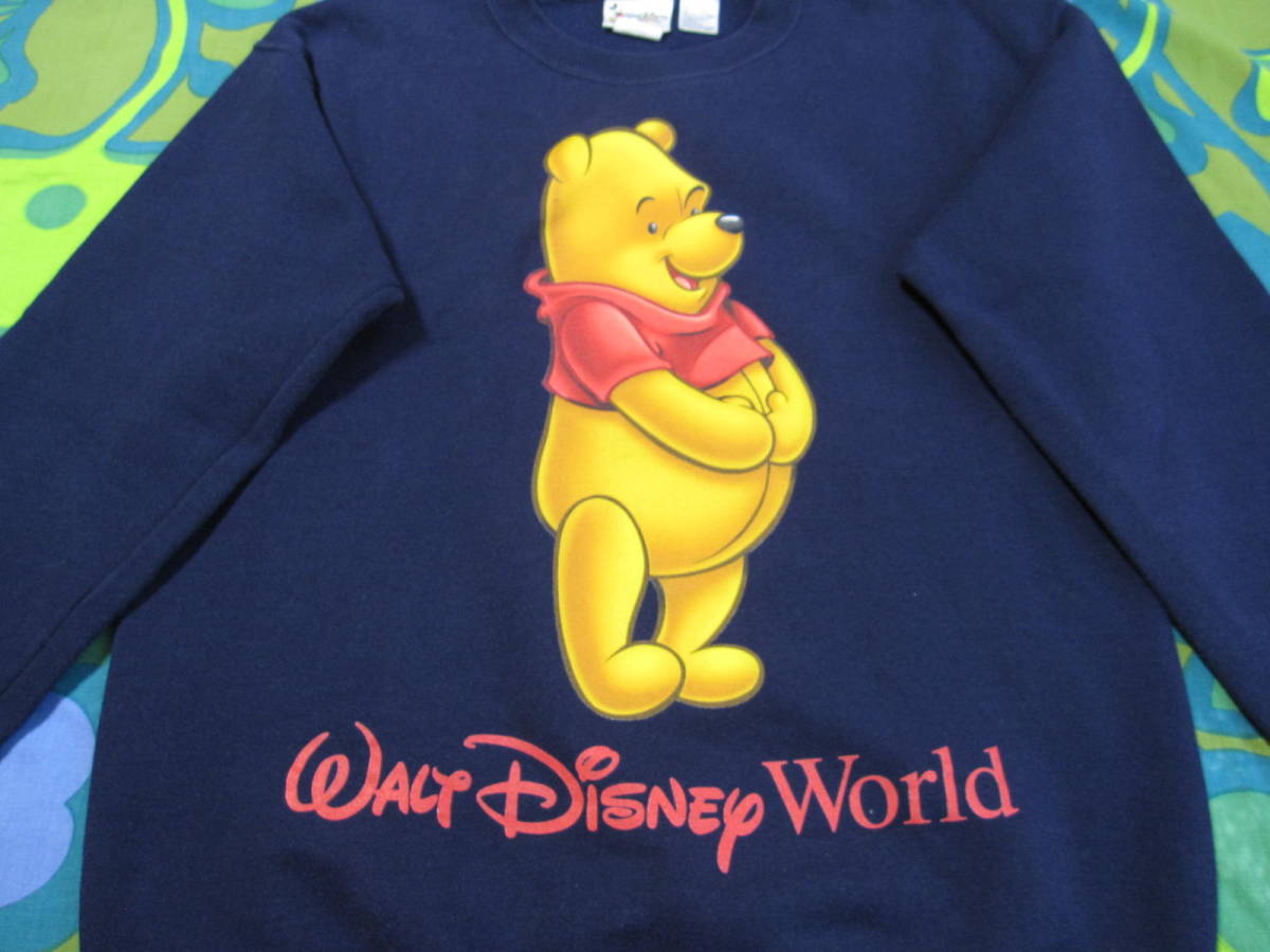 USA製 ビンテージ WaltDisney Pooh プーさん プリント スウェット ネイビー×プリント メンズL-XL程度 USEDキレイ ディズニー キャラクター_画像2