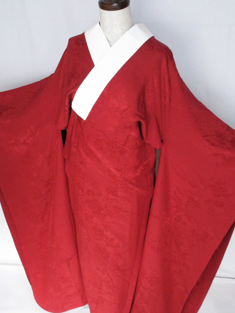 美品!やまと誂製*真紅色*正絹半衿付*無双*振袖用*長襦袢*134cm*FN21_画像1