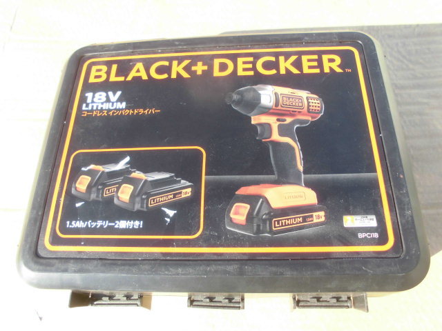 ブラックアンドデッカー コードレスインパクトドライバー 18V リチウムイオンバッテリー2個付き BPC118