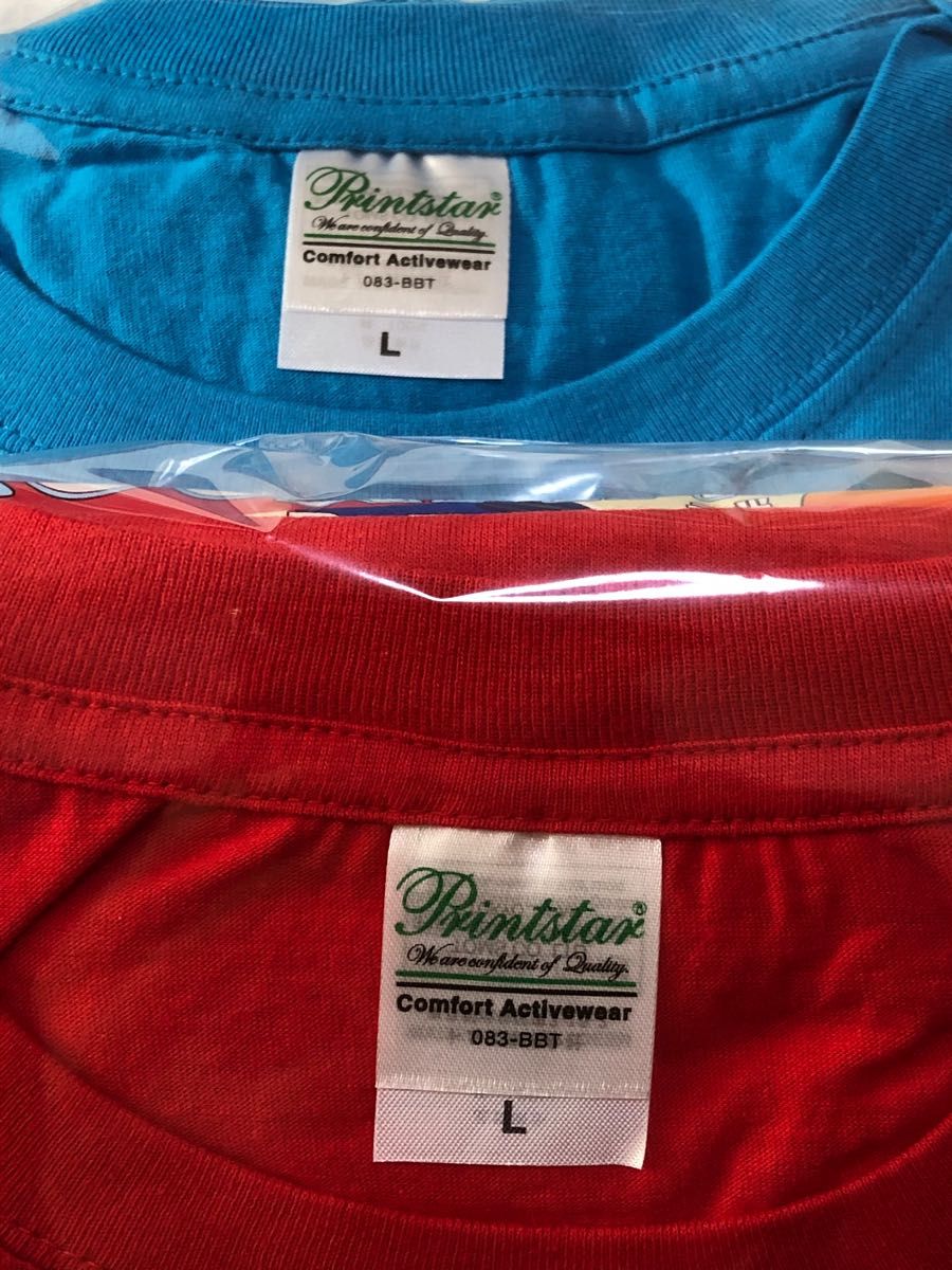 CAPCOM カプコン　ROCKMAN ロックマン　パッケージTシャツ　全2種セット　サイズL  プライズ品　1 水色　2赤色