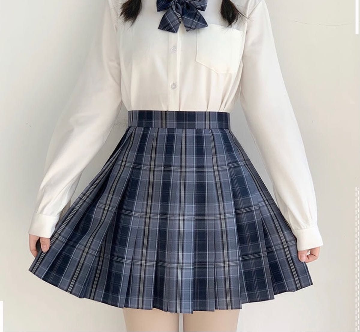 【新品155XL】リボンつき　なんちゃって制服スカート　チェックプリーツスカート