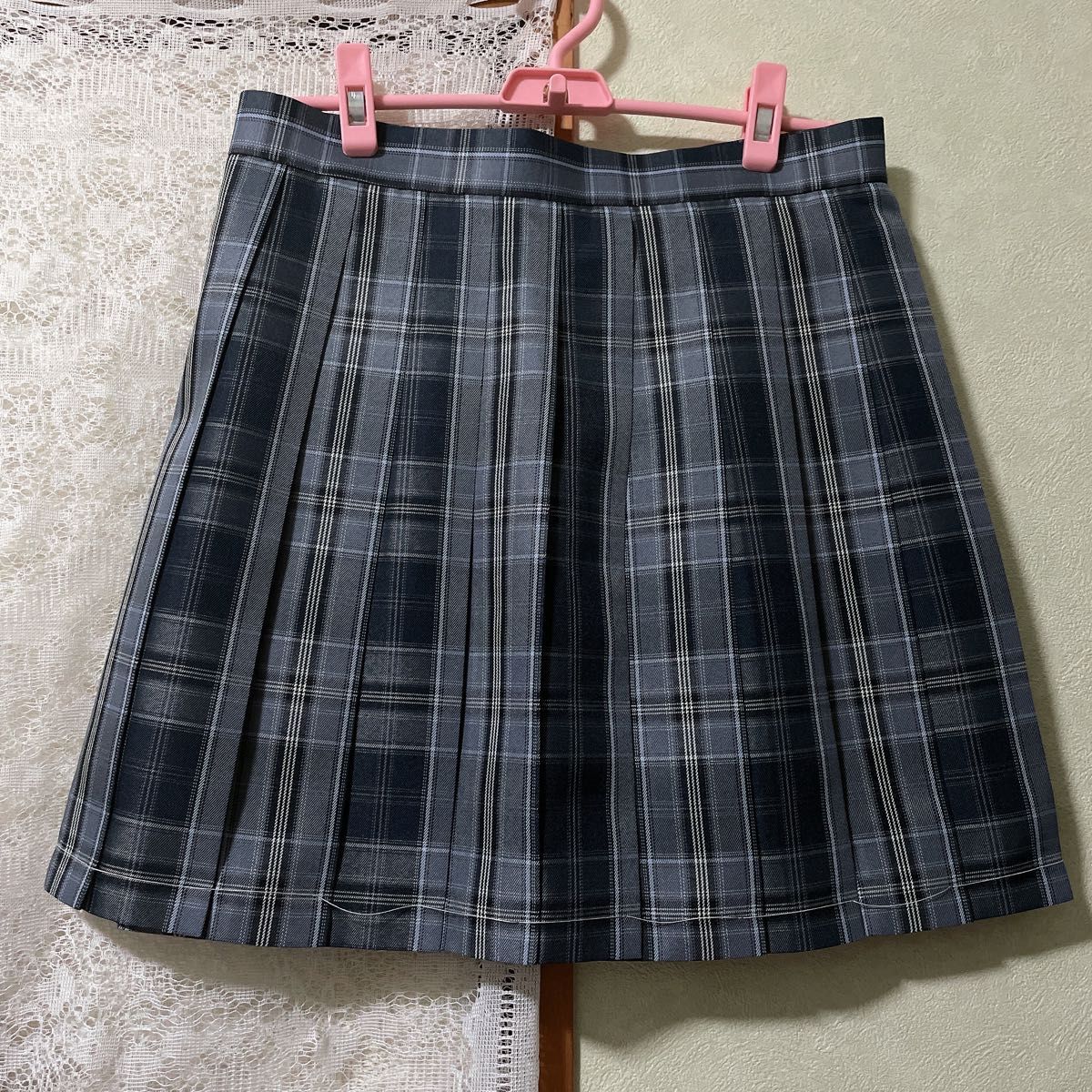 【新品155XL】リボンつき　なんちゃって制服スカート　チェックプリーツスカート