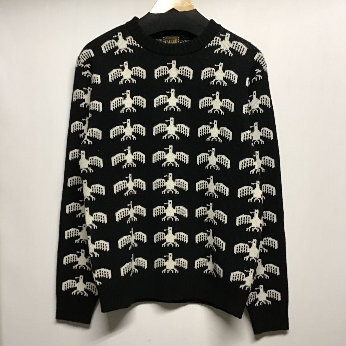 【CALEE キャリー】eagle knit sweater セーター 厚手ニット M ウール ブラック 総柄 2301oki_画像1