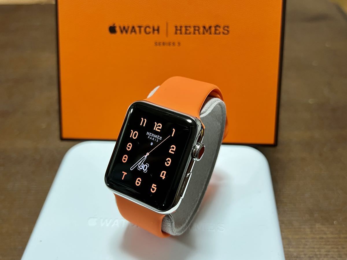 ★ バッテリー93% ★ アップルウォッチ エルメス Apple Watch HERMES Series 3 42mm シルバー ステンレス GPS  Cellular 新品社外バンド付き