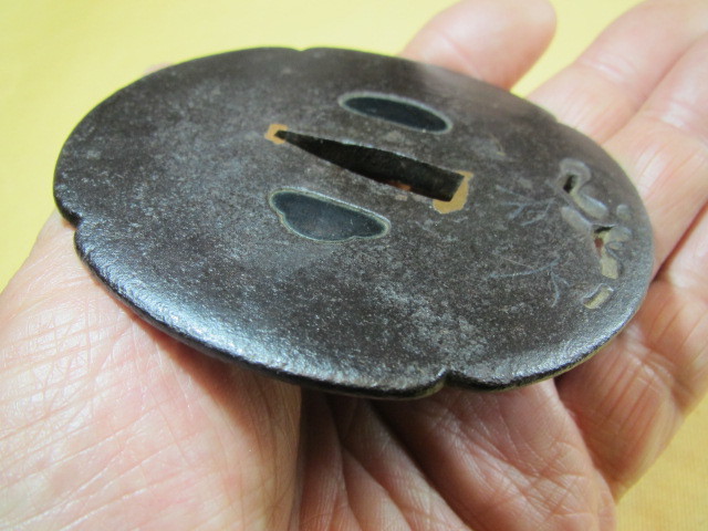 名品 896 大型鉄鍔 木瓜形 山水の図 音色良|PayPayフリマ