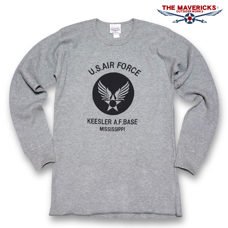 ミリタリー サーマル ワッフル 長袖 Tシャツ S メンズ ロンT USAF エアフォース MAVEVICKS ブランド 灰色 グレー_画像1