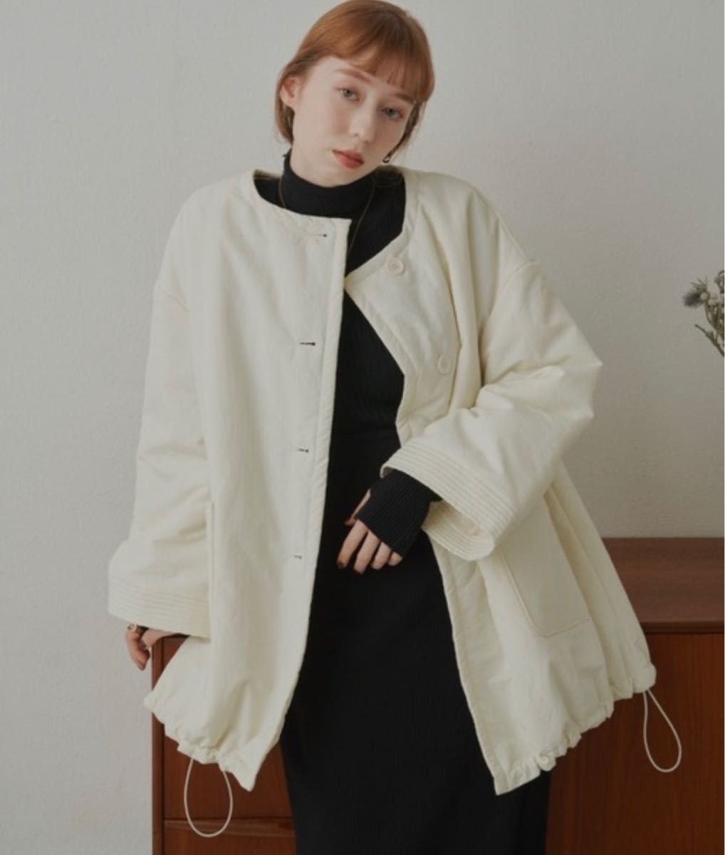 新品 hinari ノーカラー中綿ステッチコート アウター まる 新品 hinari ノーカラー中綿ステッチコート アウター まる