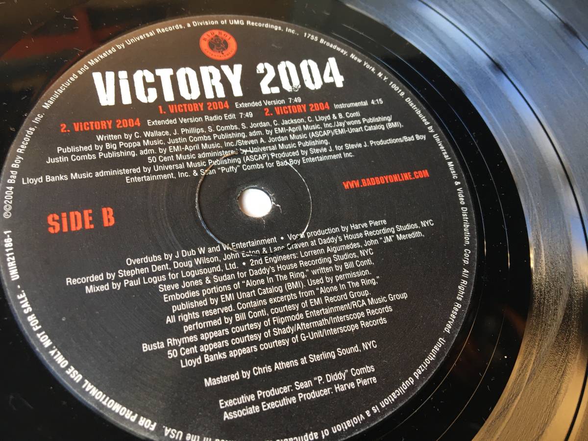 230112●P. Diddy, Notorious B.I.G., 50 Cent, Lloyd Banks & Busta Rhymes - Victory 2004 / UNIR21186-1 /Instrumental/12inch LP_画像5