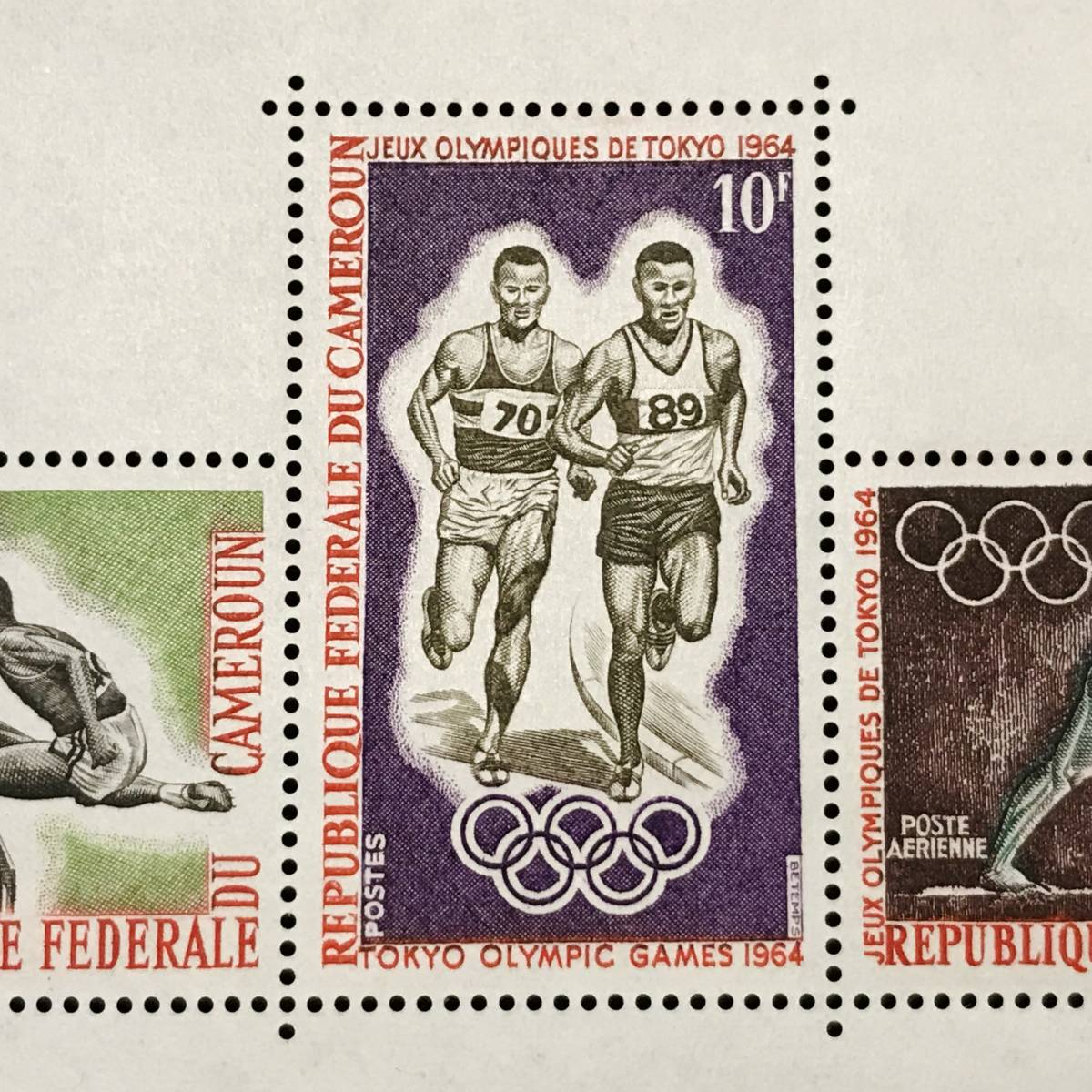 カメルーン発行 １９６４年東京オリンピック 記念切手シート ３種 完 １９６４年発行 アフリカの画像3