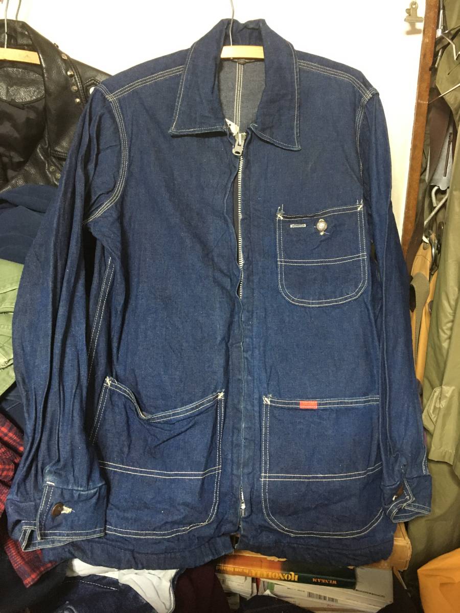 2301ビンテージ60～70'sビッグスミスBIG SMITH濃紺デニムDENIMダブルWジップZIPカバーオール ジャケットUSED古着オールドOLDタロンTALONの画像1