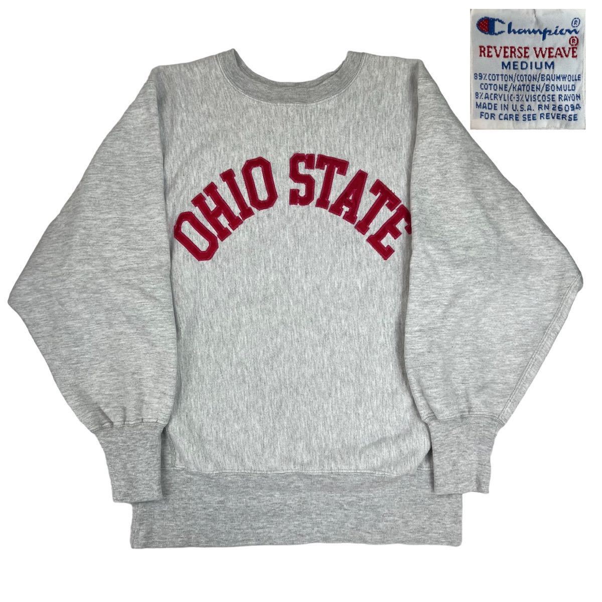 極美品 90s Champion リバースウィーブ USA製 スウェット　ビンテージ サイズM 霜降り グレー 2トーン 古着 vintage OHIO STATE 230018_画像1