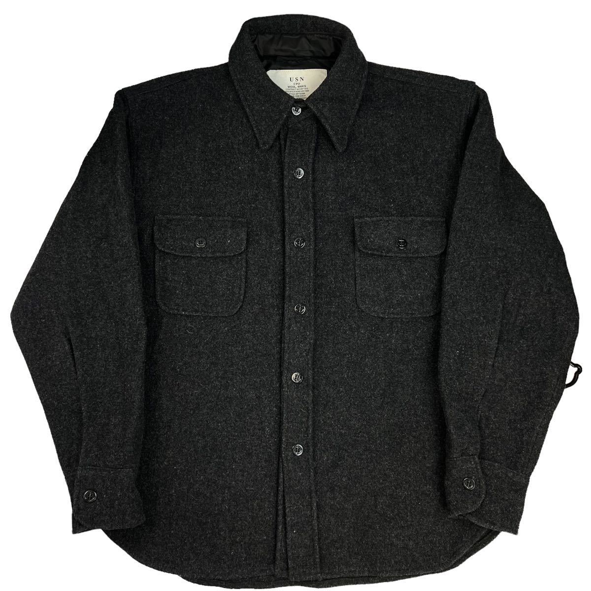 美品 U.S.NAVY 古着 vintage CPOジャケット サイズM チャコールグレー USA製 米軍 ウールシャツ 厚手シャツ 肉厚 ピンホール1箇所有 230128_画像3