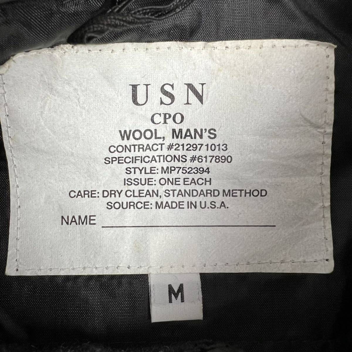 美品 U.S.NAVY 古着 vintage CPOジャケット サイズM チャコールグレー USA製 米軍 ウールシャツ 厚手シャツ 肉厚 ピンホール1箇所有 230128_画像9