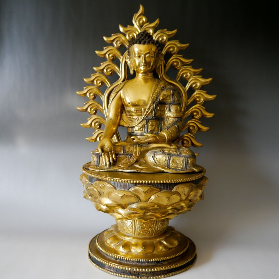 チベット仏像 宝生如来 銅製鍍金-
