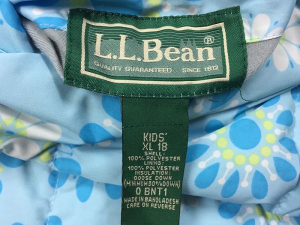 エルエルビーン L.L.Bean リバーシブル 中綿ベスト 総柄 花柄 ジップアップ ポップ アウトドア キッズ 子供服 XL 18 水色_画像2