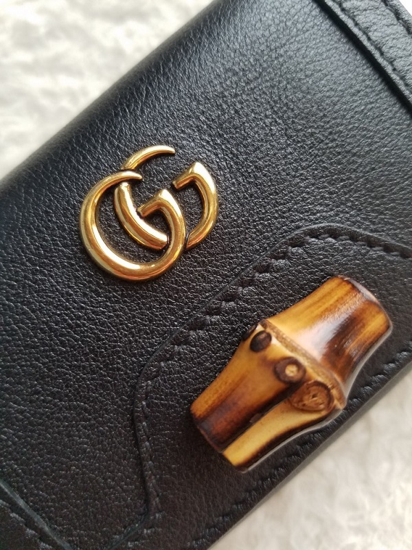 GUCCI グッチ バンブー付 ミディアム ウォレット 3つ折り財布 ブラック-
