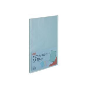 （まとめ）TANOSEE クリアファイル A4タテ10ポケット 背幅8mm グリーン 1セット(10冊) 【×5セット】