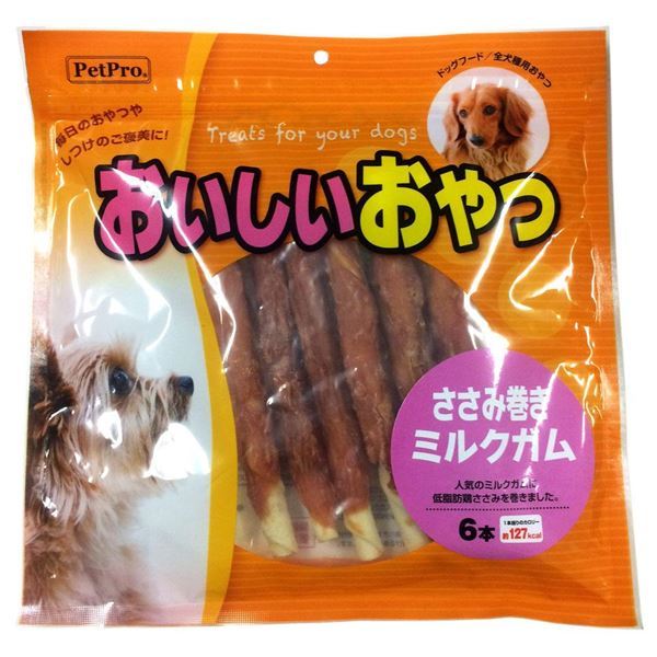 まとめ)ペットプロ ペットプロ ささみ巻きミルクガム 6本入り