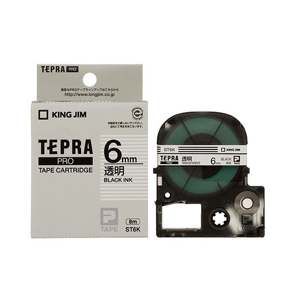 （まとめ） キングジム テプラ PRO テープカートリッジ 6mm 透明／黒文字 ST6K 1個 【×5セット】