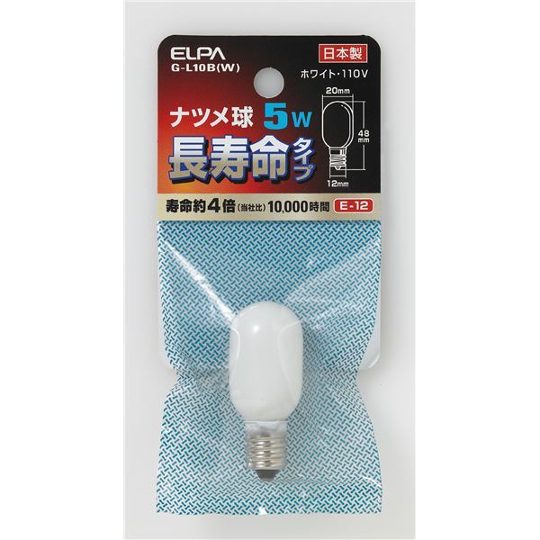 （まとめ） ELPA 長寿命ナツメ球 電球 5W E12 ホワイト G-L10B（W） 【×20セット】_画像1