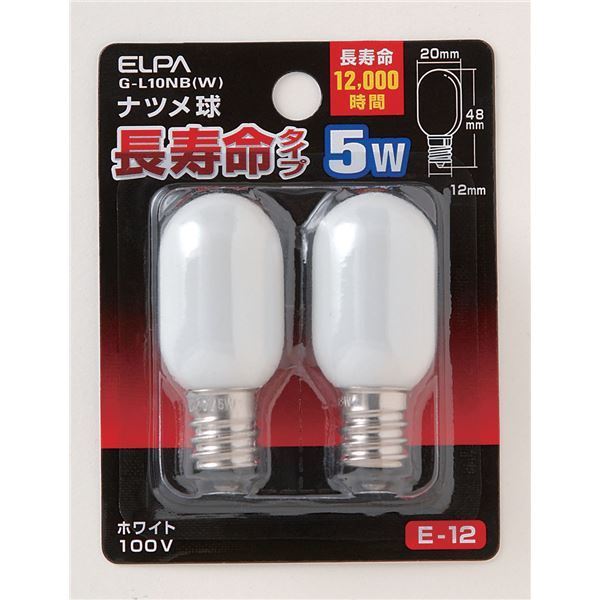 （まとめ） ELPA 長寿命ナツメ球 電球 5W E12 ホワイト 2個入 G-L10NB（W） 【×50セット】_画像1