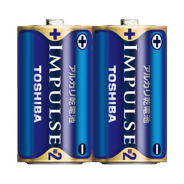 （まとめ）東芝 インパルス アルカリ乾電池 単2電池 2個パック【×50セット】