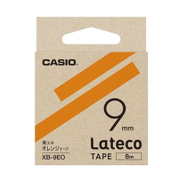 （まとめ）カシオ計算機 ラテコ専用テープXB-9EO オレンジに黒文字（×10セット）