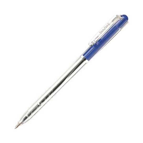 （まとめ）TANOSEE ノック式油性ボールペン0.7mm 青（軸色：クリア）1セット（100本：10本×10パック）【×5セット】